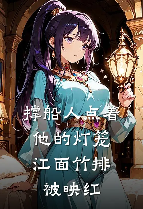 撑船人点着他的灯笼,江面竹排被映红